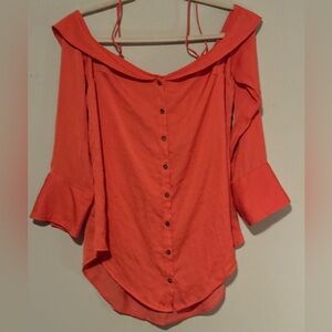 GUC Free People Coral Off-Shoulder Blouse with Button Detailing